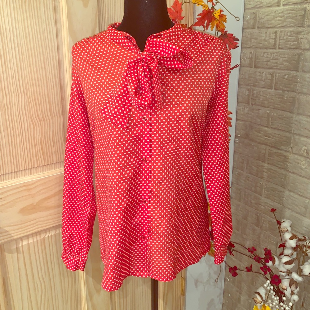 Vintage Red White Polka Dot Blouse Size 16